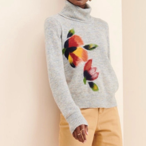 Anthropologie Sweaters - Anthropologie Saccharine Felted Wool Alpaca Turtleneck Sweater Floral Gray XS